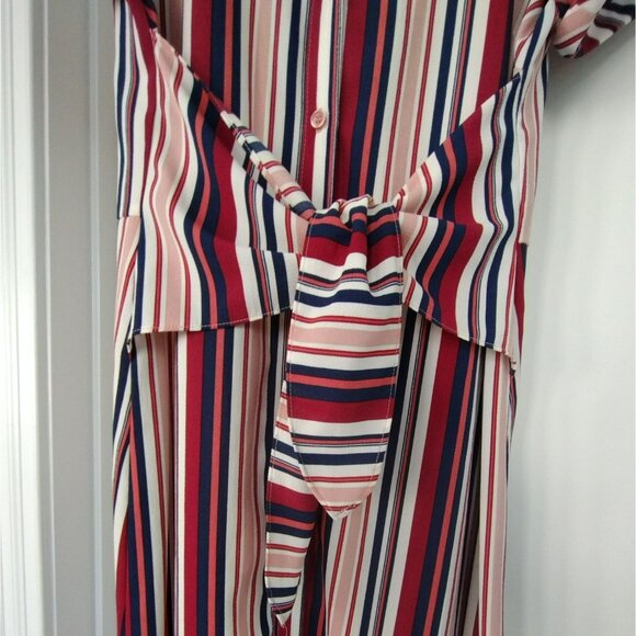AGB Tie-Front Shirt Dress, Size 6, Striped Red Blue Cream, July 4th Patriotic - Picture 5 of 6